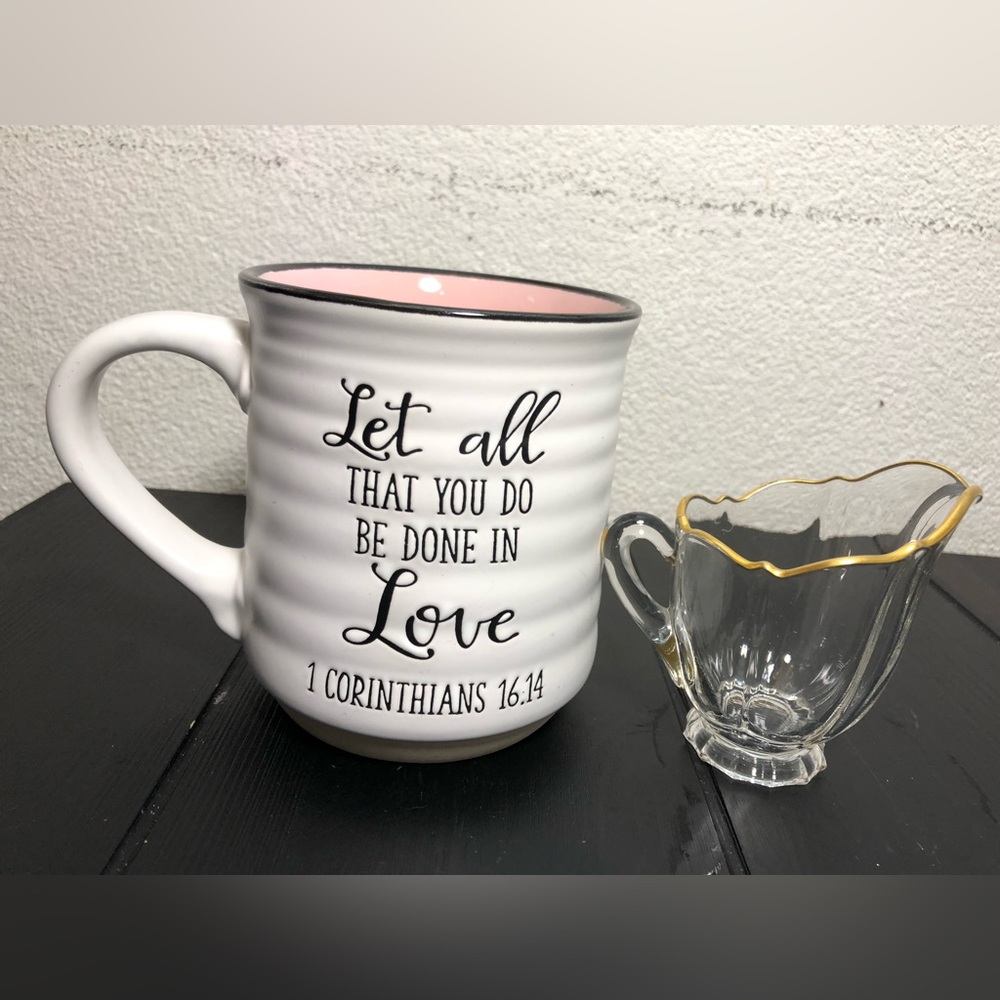 Sheffield Home White Ceramic Mug with Pink Interior and Scripture